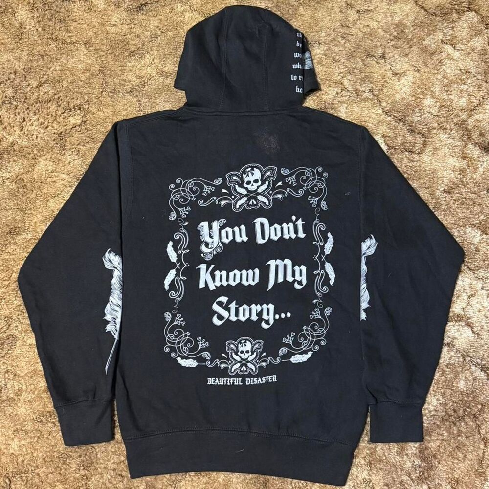 Beautiful Disaster Full Zip Up Hoodie Black Medium - Picture 7 of 8